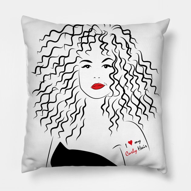 I love my curls - Curly girl Pillow by SaraFuentesArt