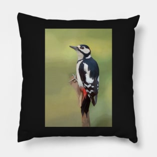 Woodpecker On A Branch Pillow