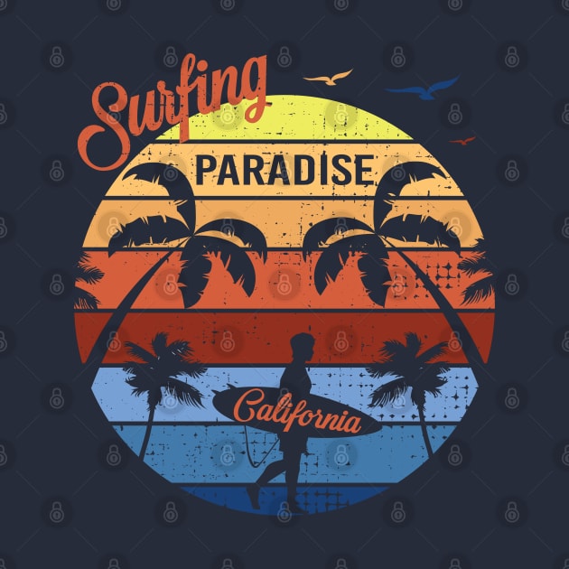 Funny T shirt Surfing Paradise- California best gift T-Shirt for Mens by Meryarts