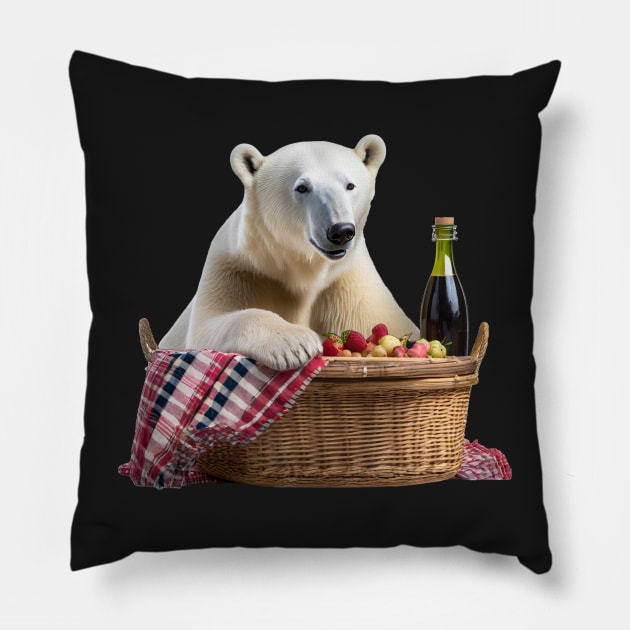 Polar bear Steve having a picnic Pillow by Ingridpd