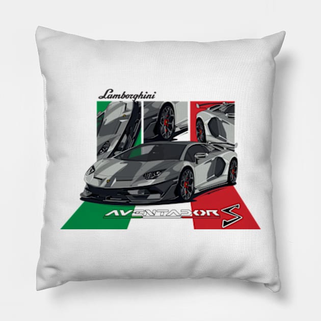 Lamborghini Aventador with Italian flag Pillow by T-JD