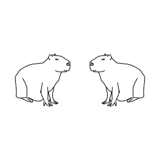 Capybara With Friend Minimal Line Drawing T-Shirt