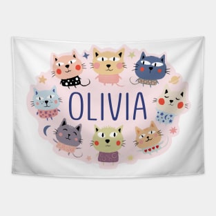 Olivia name with cartoon cats Tapestry