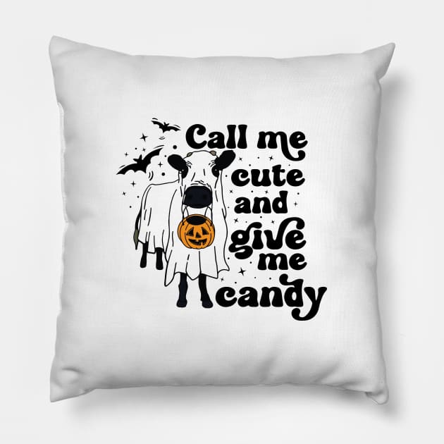 Ghost cow Call Me Cute and Give Me Candy Pillow by Madelyn_Frere