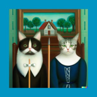 Purrmerican Gothic Cat Family Photo T-Shirt