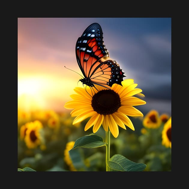 Butterfly on Sunflower by SmartPufferFish