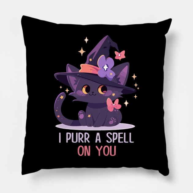 Funny Cat Pun Witch Spell Graphic Men Kids Women Halloween Pillow by KsuAnn