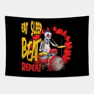 Skeleton Eat Sleep Drumming Tapestry