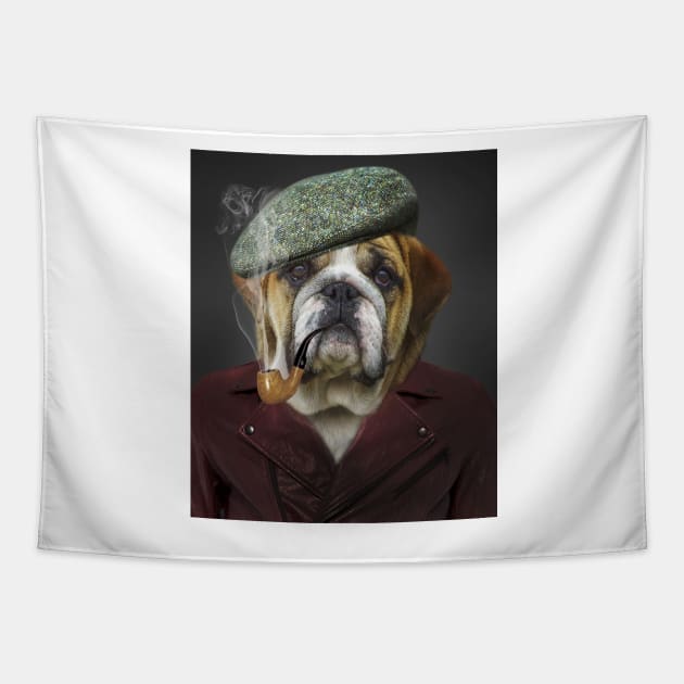 Senior Pug Smoking Pipe Funny Portrait Tapestry by PatrioTEEism