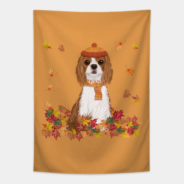 Blenheim in Fall Leave, Blenheim Cavalier King Charles Spaniel Tapestry by Cavalier Gifts