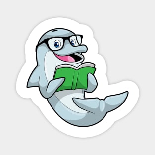 Dolphin as Nerd with Glasses & Book Magnet