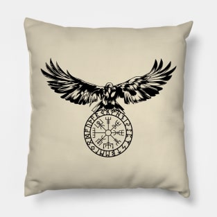 Raven with Futhark and Vegvisir Pillow