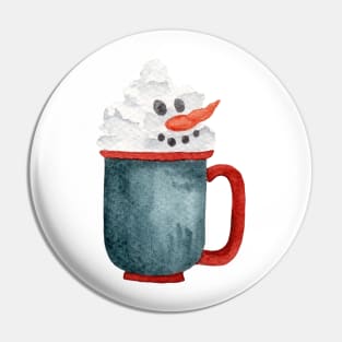 Hot Chocolate Snowman - red and blue mug Pin