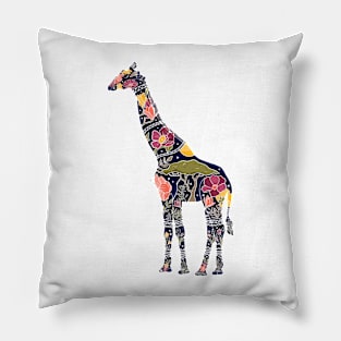 Floral Giraffe Silhouette - Sunrise Pillow