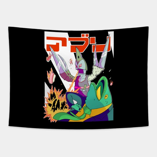 Burning Sushi Chef Kaiju Tapestry by Hojyn