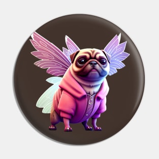 Cute Pug in Pink Fairy Costume - Adorable Dog in Whimsical Pink Fairy Outfit Pin