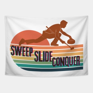 Curling-Sport Quotes Vintage Sunset Style Tapestry