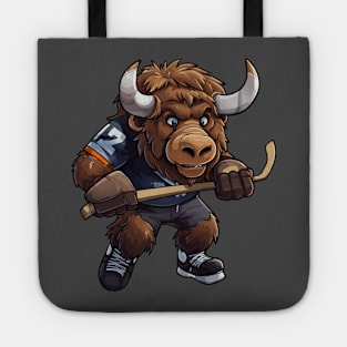 Cute Buffalo Playing Ice Hockey Tote