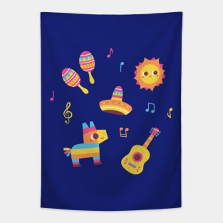 Cute Fiesta Maracas, Sun, Sombrero, Pinata, Guitar Set Tapestry