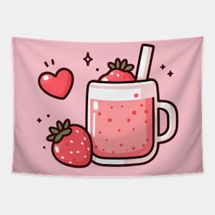 Kawaii Strawberry Drink with a Heart | Design for Kawaii Food Art Lovers Tapestry