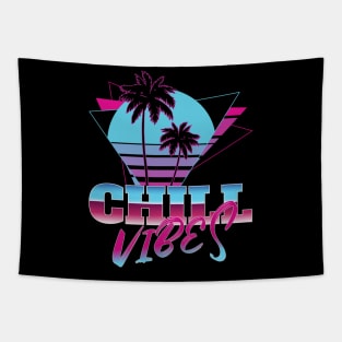 Chill vibes triangle tropical sunset 80s neon nostalgic design Tapestry