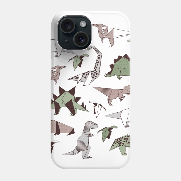 Origami dino friends // print // green white and beige dinosaurs Phone Case by SelmaCardoso