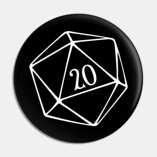 D20 Roleplaying Dice Dungeon Master RPG White Pin