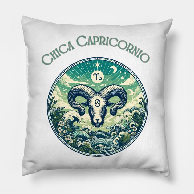 "Capricorn Spanish Cosmic Elegance"- Zodiac Horoscope Star Signs Pillow by stickercuffs