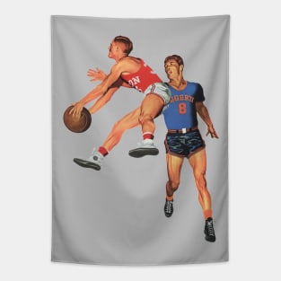 Vintage Sports Basketball Players Dribbling the Ball Tapestry