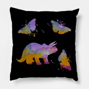 Triceratops Dinosaur Art With Butterflies Pillow