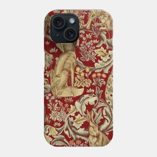 FOREST ANIMALS , PEACOCKS , FOX AND HARE IN RED Phone Case