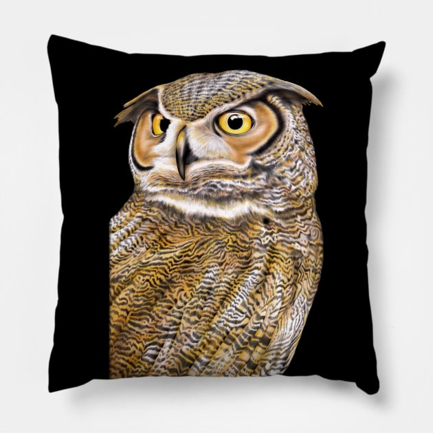 Great Horned Owl Pillow by Tim Jeffs Art