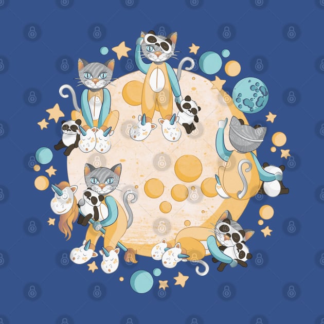 Cats, pandas and unicorns // yellow and teal by SelmaCardoso