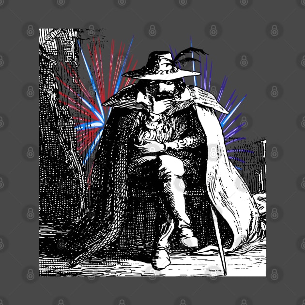 Guy Fawkes Vintage Illustration With Colored Fireworks by taiche