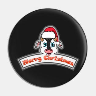 Sticker and Label Of  Cow Character Design and Merry Christmas Text. Pin