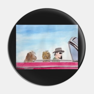 Dogs riding in style whimsical watercolor art Pin