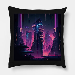 Retrowave Cyberpunk City at Night Pillow