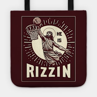 He Is Rizzin Funny Basketball Retro Jesus Christ Tote