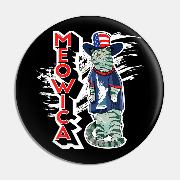 Cat American Flag Usa Paws Hat Meowica Patriotic Pin by Jannysingle