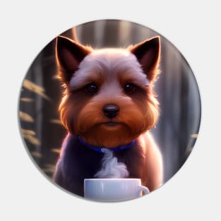 Yorkshire Terrier Yorkie with a mug cup of morning coffee Pin