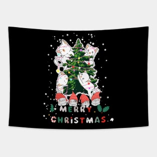 Funny Christmas Cat, Cute Cats Christmas Tree for Cat Lovers Tapestry