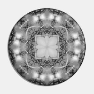 Glowing black and white mandala in space Pin