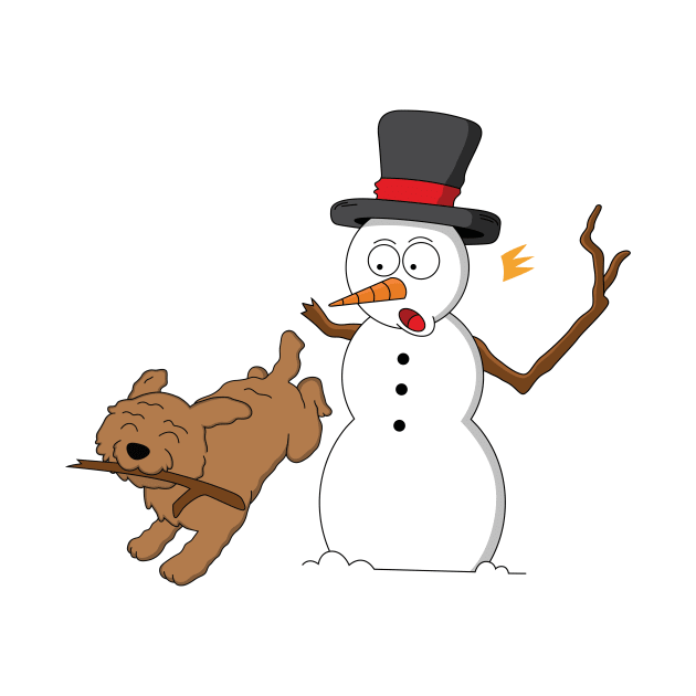 Goldendoodle Snowman Stick Arm Christmas by blacklines