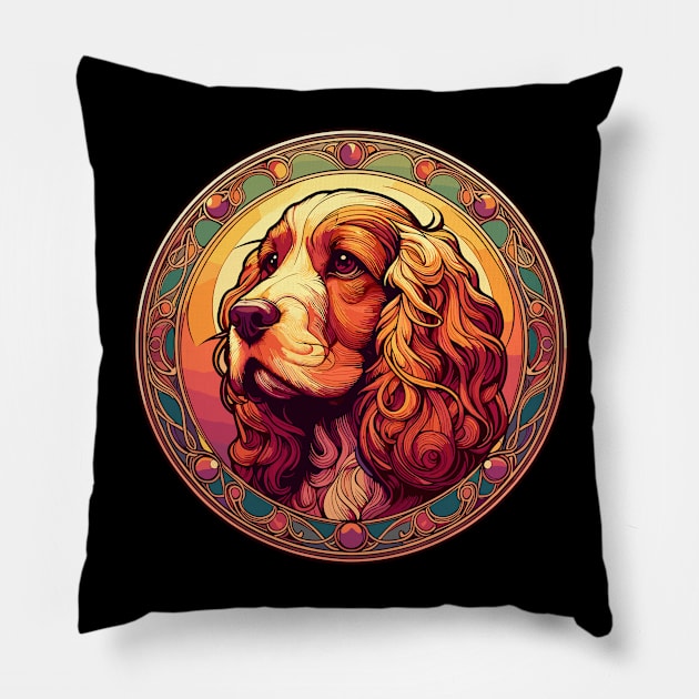 Cocker Spaniel Graphic - Art Nouveau Design Pillow by RCDBerlin