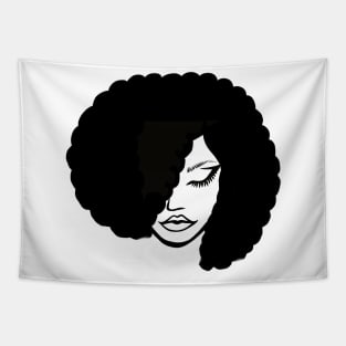 black and white afro art woman simple art Tapestry