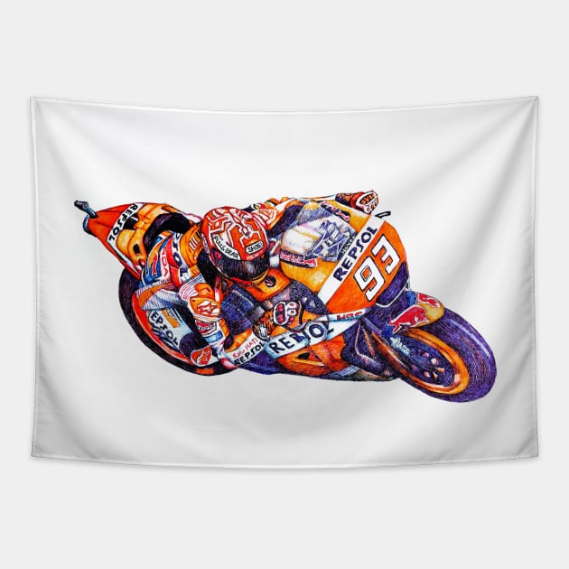 Ballpoint Sketching MotoGP Team No 93 Marc Marquez Tapestry by Roza@Artpage