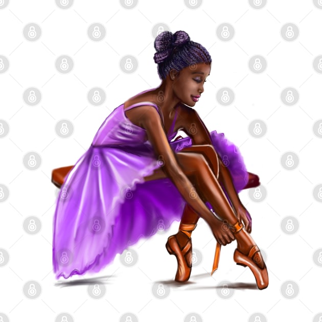 ballerina getting ready, lacing her ballet shoes - brown skin ballerina by Artonmytee