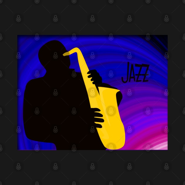 Silhouette of a Jazz Saxophone Player, Purple Blue Background by ibadishi