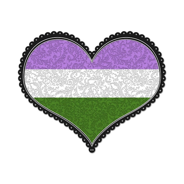 Elegant Genderqueer Pride Decorative Heart in Pride Flag Colors by LiveLoudGraphics