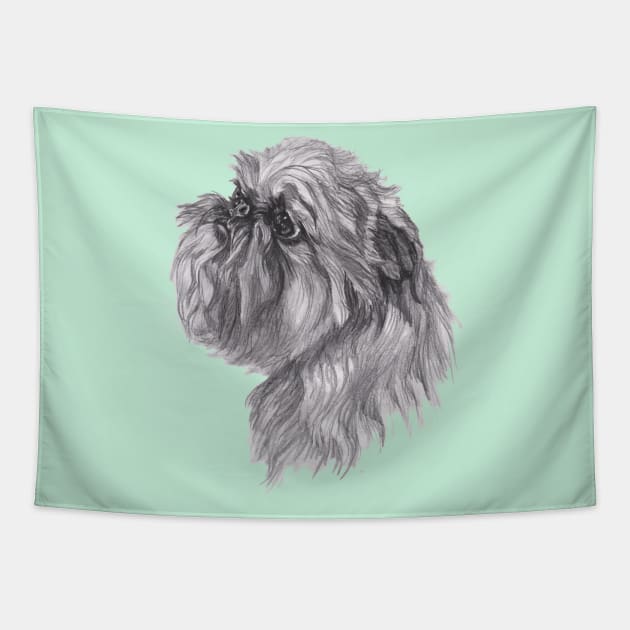 Brussels Griffon Dog Portrait Drawing Tapestry by lalanny